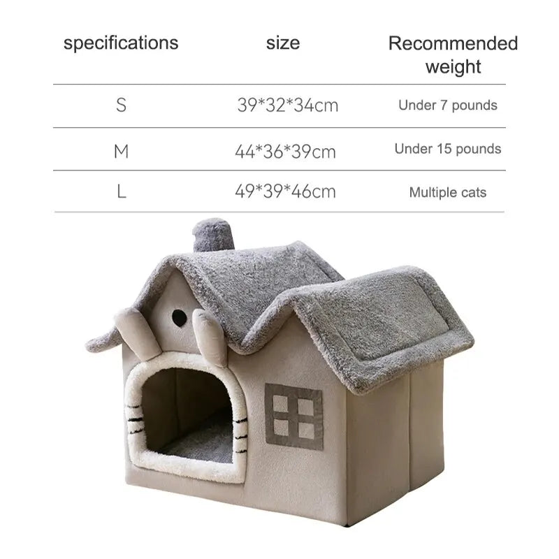 Size chart for PoshPup CozyCottage character house pet bed — S, M and L sizes — SniffWaggleNWalk