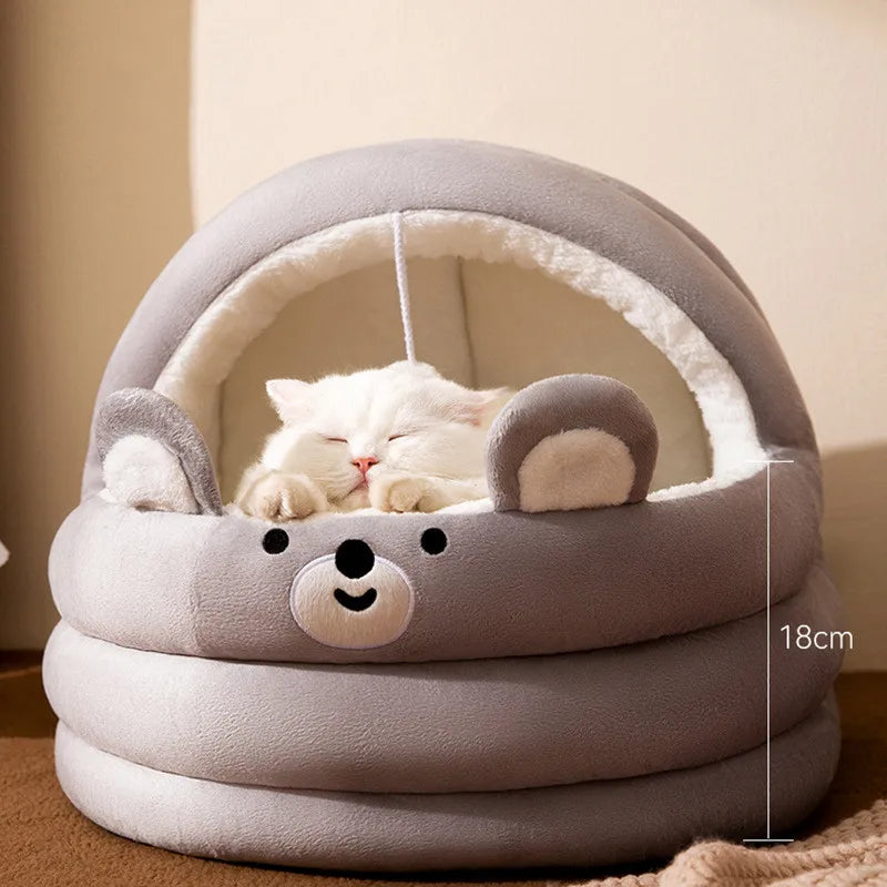 PawCave bear arch cave bed size guide — 30x30x28cm, suits cats and small dogs up to approx 4kg