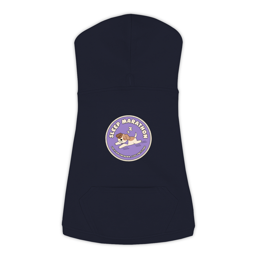 Sleep Marathon Dog Hoodie in Navy, sizes L to 3XL