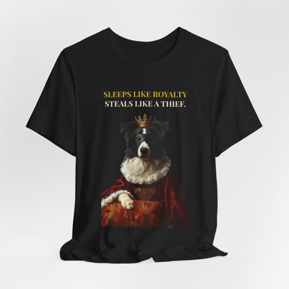 Sleeps Like Royalty Border Collie T-Shirt — Dark Grey Heather colourway