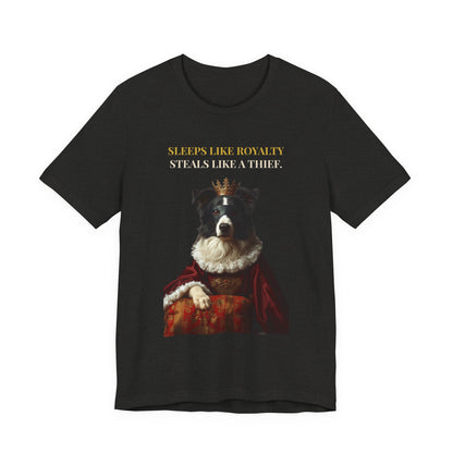 Sleeps Like Royalty Border Collie T-Shirt — close-up print detail