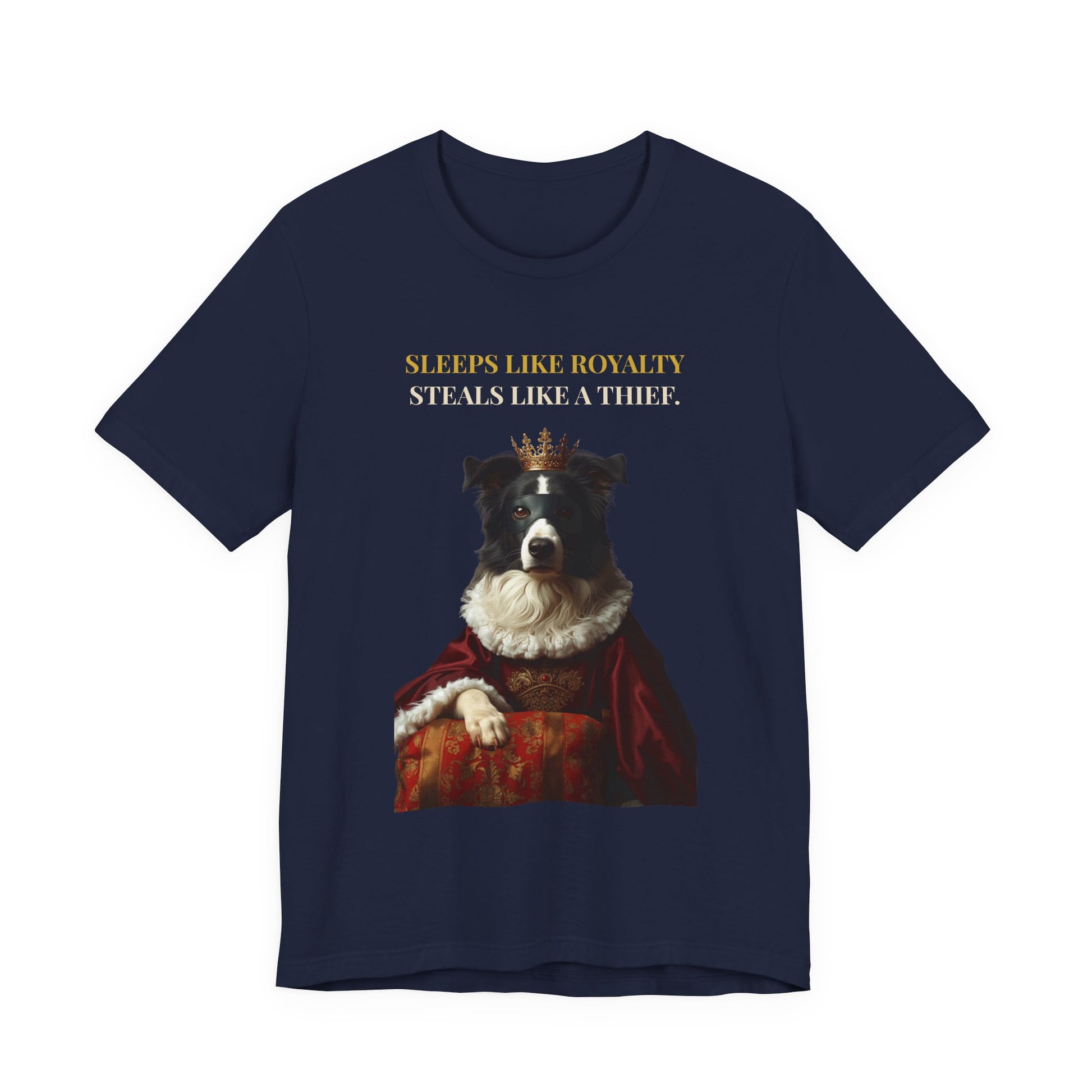 Sleeps Like Royalty Border Collie T-Shirt — model wearing front view