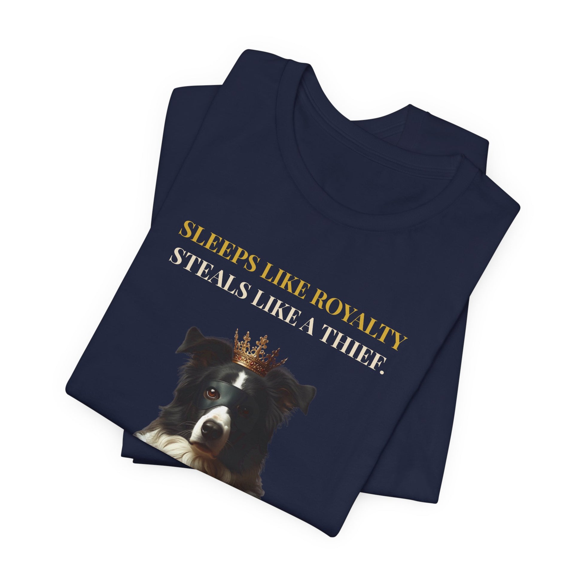 Sleeps Like Royalty Border Collie T-Shirt — model back view