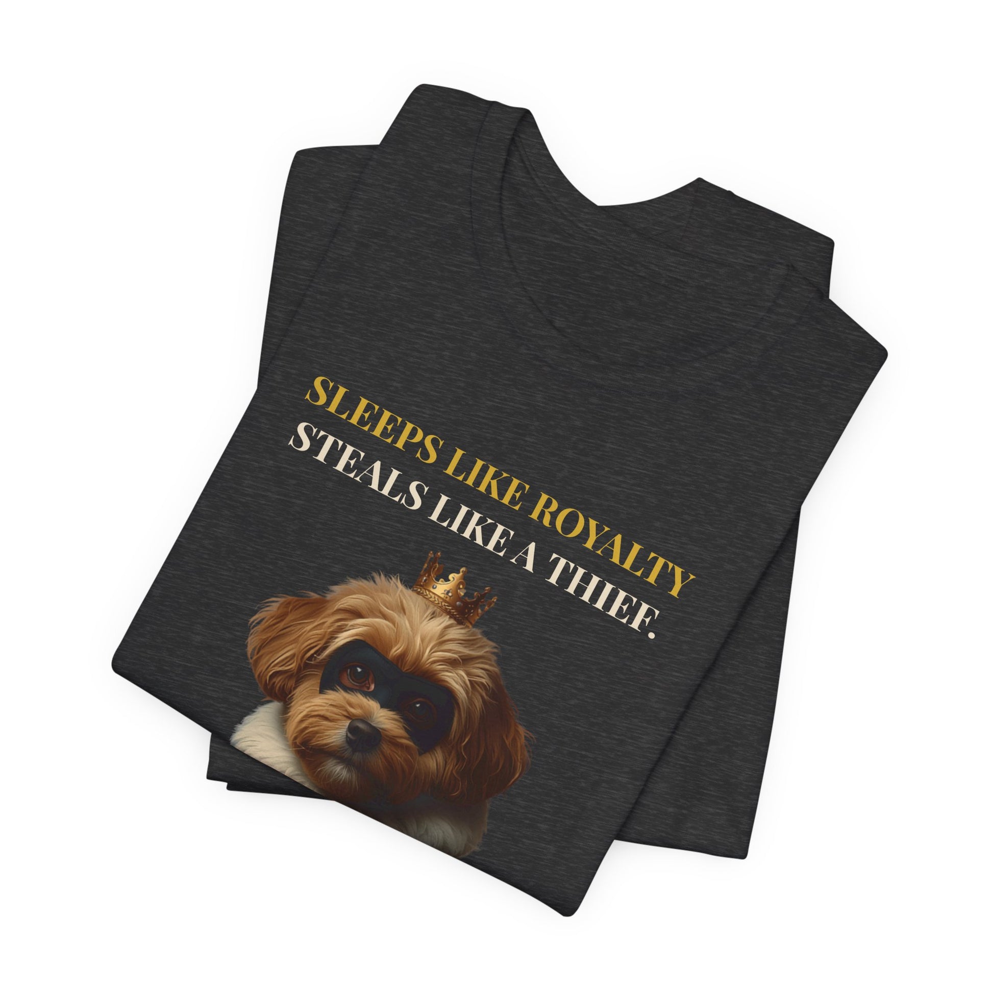 Sleeps Like Royalty Cockapoo T-Shirt — Dark Grey Heather colourway