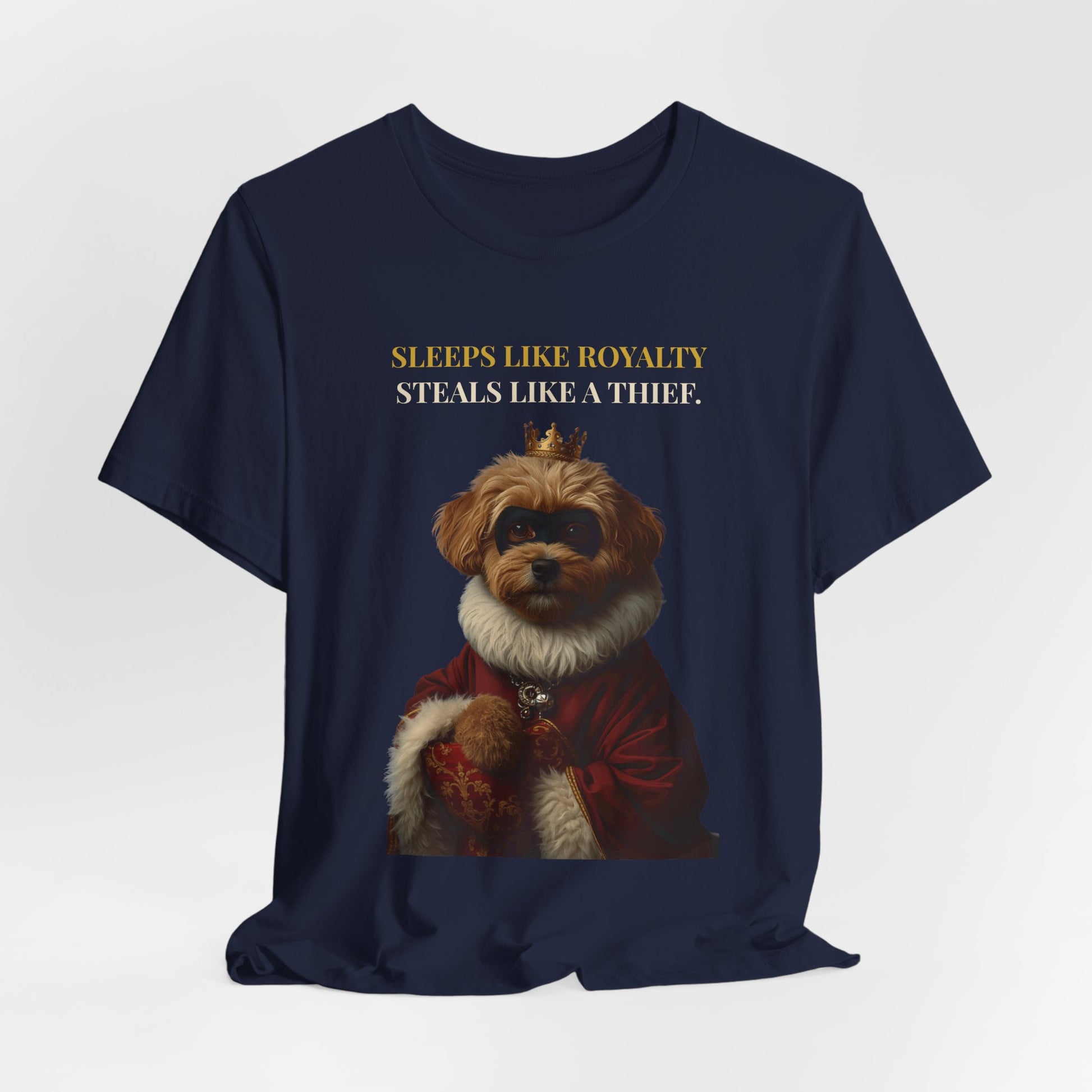 Sleeps Like Royalty Cockapoo T-Shirt — flat lay