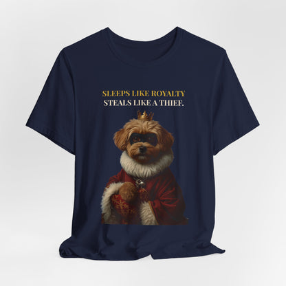 Sleeps Like Royalty Cockapoo T-Shirt — flat lay