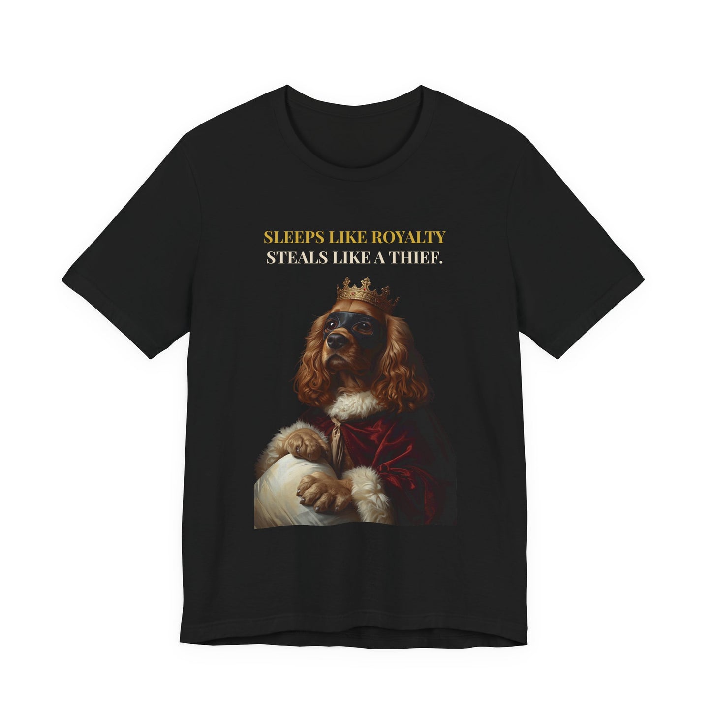 Sleeps Like Royalty Cocker Spaniel T-Shirt — fabric texture close-up