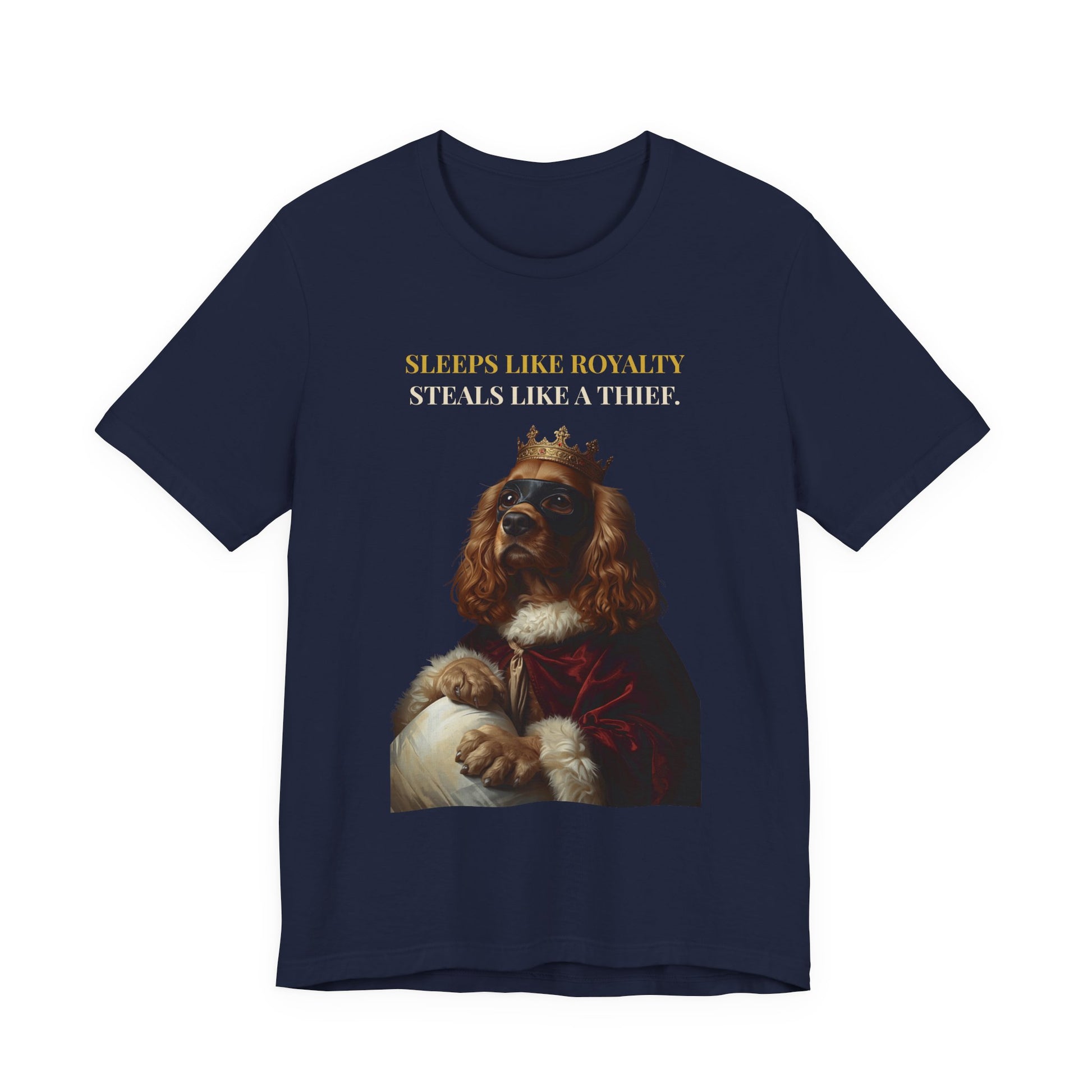 Sleeps Like Royalty Cocker Spaniel T-Shirt — model wearing front view