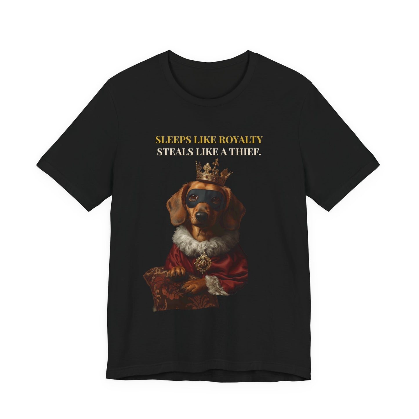 Sleeps Like Royalty Dachshund T-Shirt — fabric texture close-up