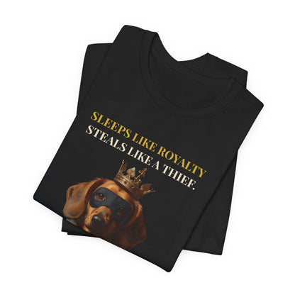 Sleeps Like Royalty Dachshund T-Shirt — Black colourway