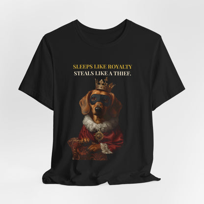 Sleeps Like Royalty Dachshund T-Shirt — Dark Grey Heather colourway