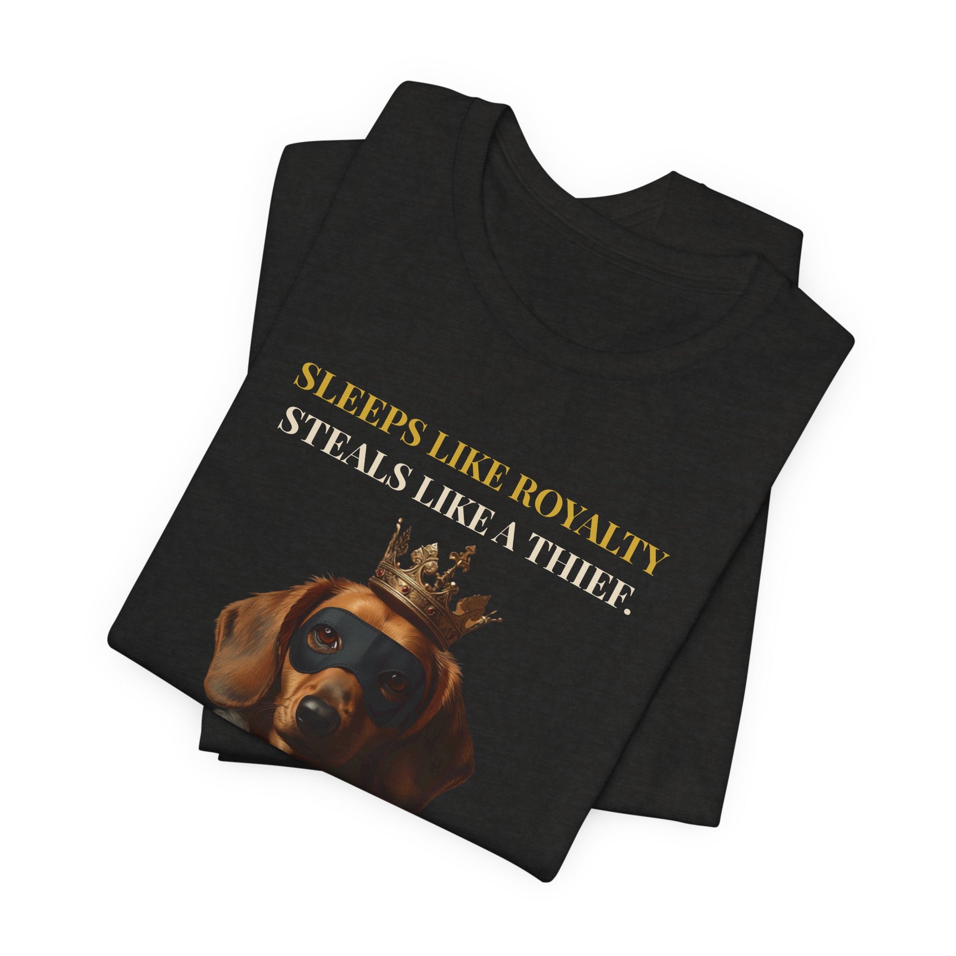 Sleeps Like Royalty Dachshund T-Shirt — model side view