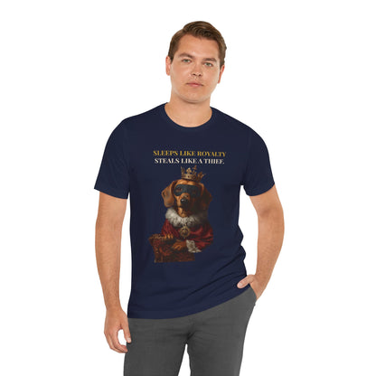 Sleeps Like Royalty Dachshund T-Shirt — close-up print detail