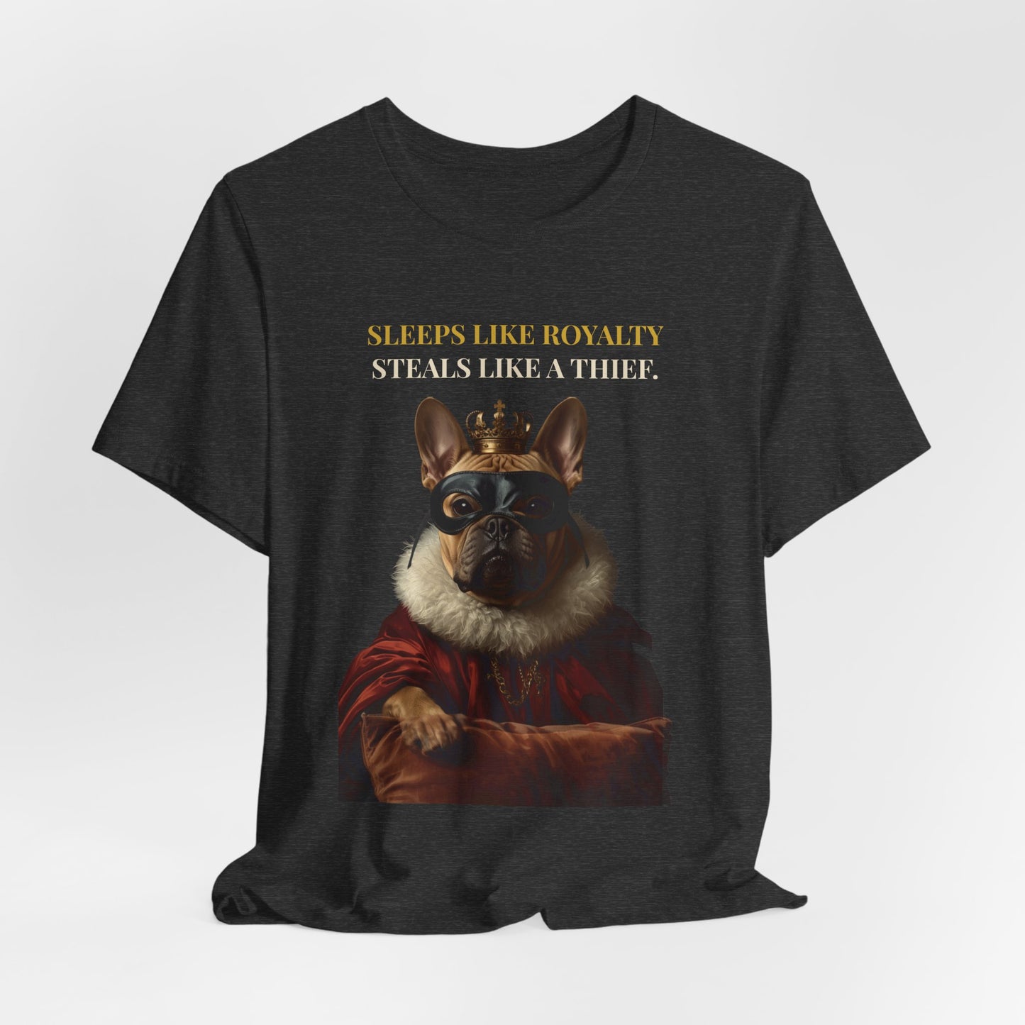 Sleeps Like Royalty French Bulldog T-Shirt — Navy colourway