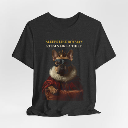 Sleeps Like Royalty French Bulldog T-Shirt — Navy colourway