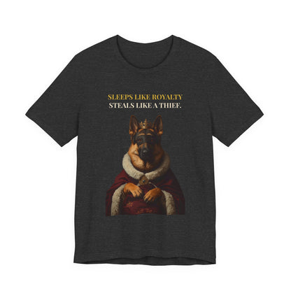 Sleeps Like Royalty German Shepherd T-Shirt — lifestyle photo