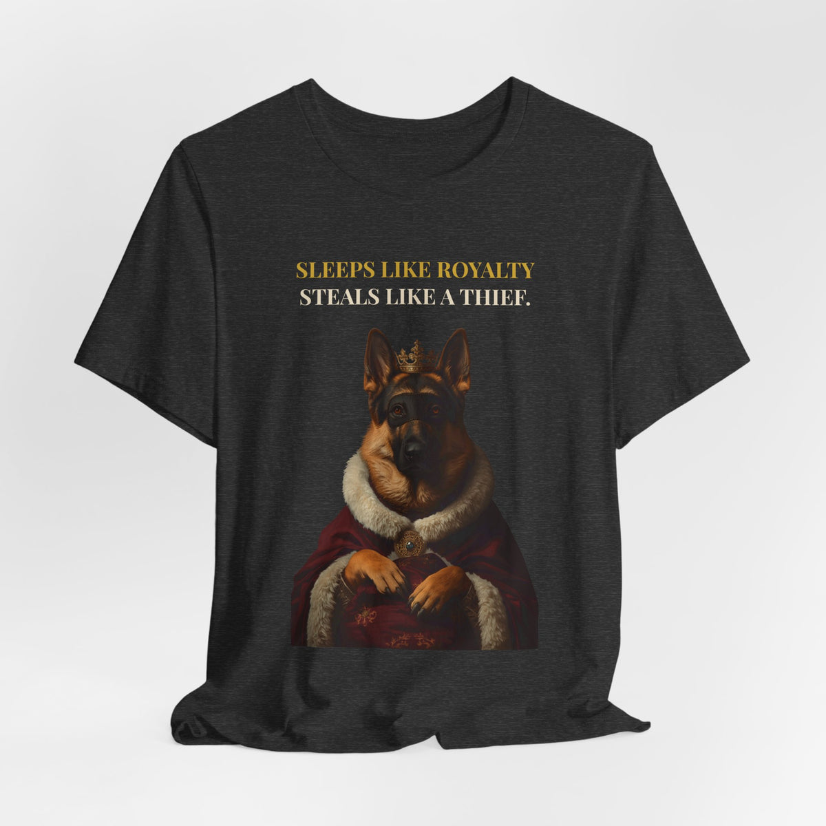 Sleeps Like Royalty German Shepherd T-Shirt — Navy colourway