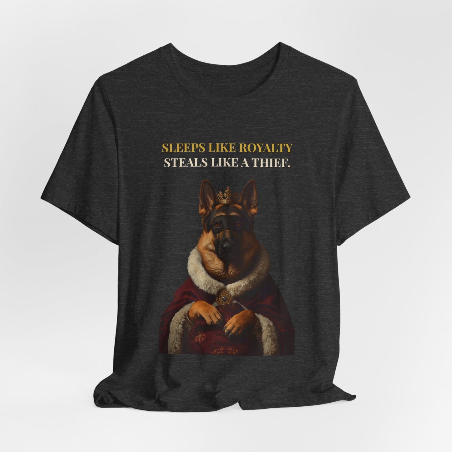 Sleeps Like Royalty German Shepherd T-Shirt — Navy colourway