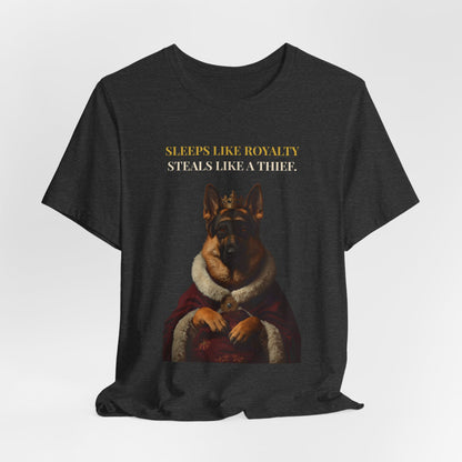 Sleeps Like Royalty German Shepherd T-Shirt — Navy colourway