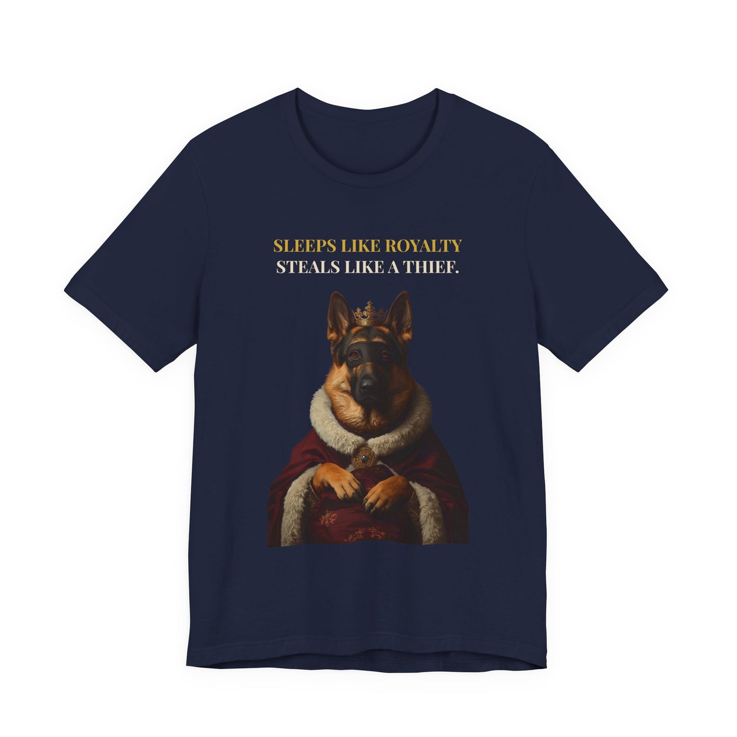 Sleeps Like Royalty German Shepherd T-Shirt — model wearing front view