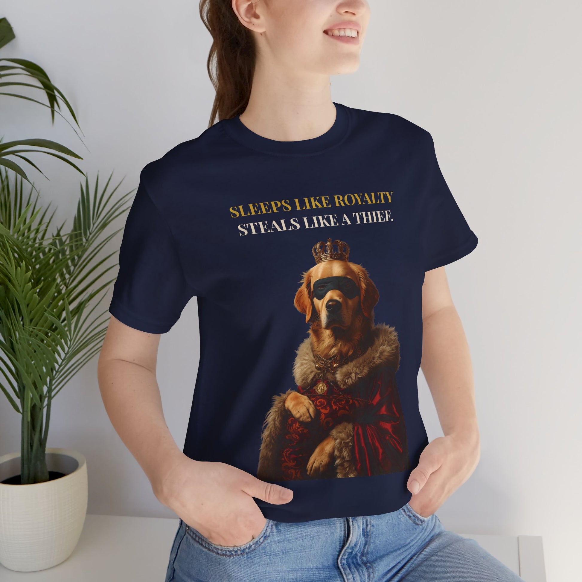 Sleeps Like Royalty Golden Retriever T-Shirt — model back view