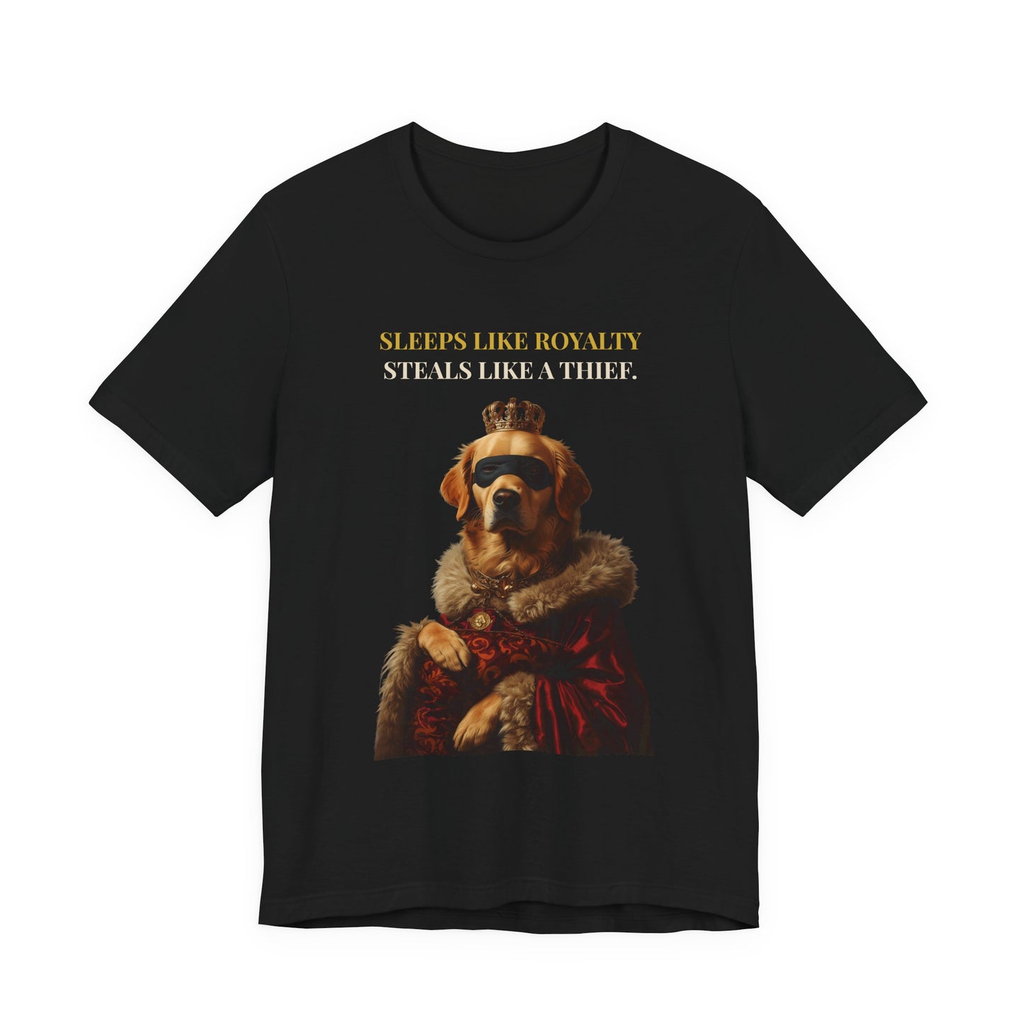 Sleeps Like Royalty Golden Retriever T-Shirt — fabric texture close-up