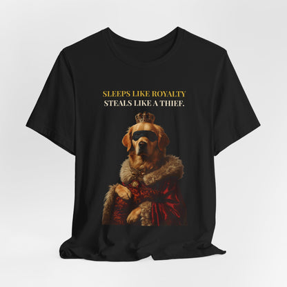 Sleeps Like Royalty Golden Retriever T-Shirt — Dark Grey Heather colourway