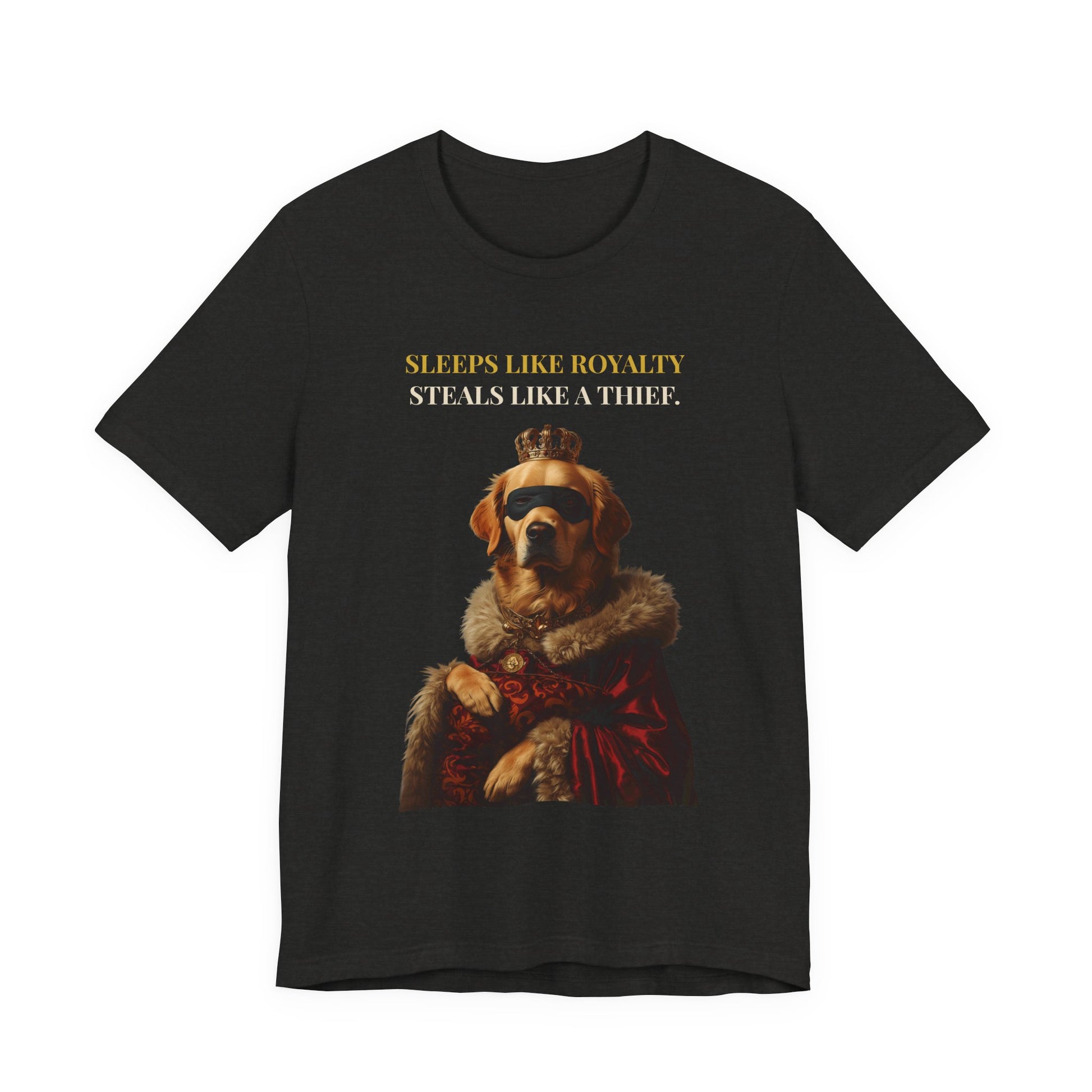 Sleeps Like Royalty Golden Retriever T-Shirt — close-up print detail