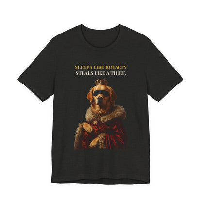 Sleeps Like Royalty Golden Retriever T-Shirt — close-up print detail