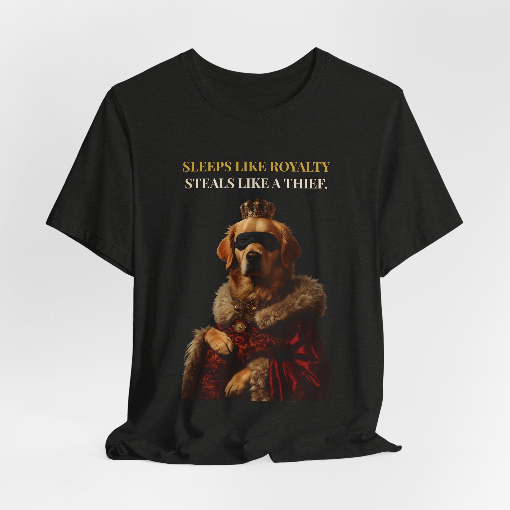 Sleeps Like Royalty Golden Retriever T-Shirt — model back view