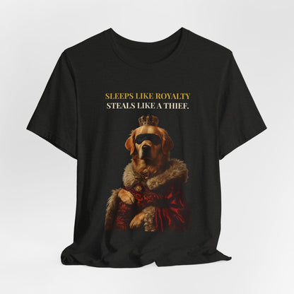Sleeps Like Royalty Golden Retriever T-Shirt — model back view