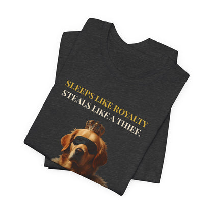 Sleeps Like Royalty Golden Retriever T-Shirt — Dark Grey Heather colourway