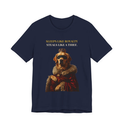 Sleeps Like Royalty Golden Retriever T-Shirt — model wearing front view