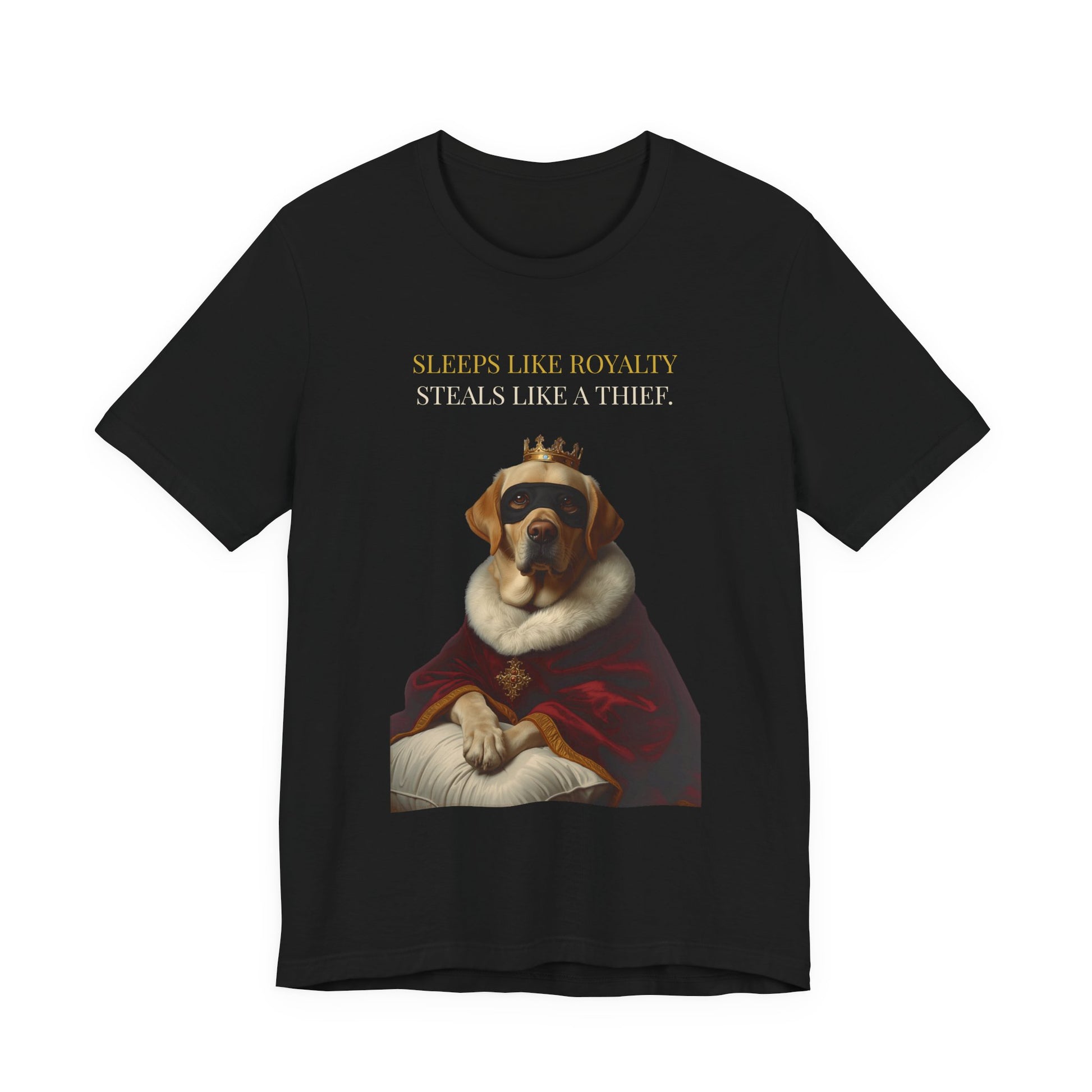 Sleeps Like Royalty Labrador T-Shirt — fabric texture close-up