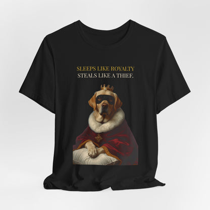 Sleeps Like Royalty Labrador T-Shirt — Dark Grey Heather colourway