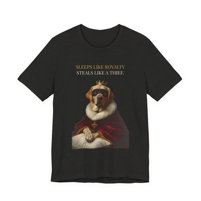Sleeps Like Royalty Labrador T-Shirt — close-up print detail