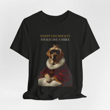 Sleeps Like Royalty Labrador T-Shirt — model back view