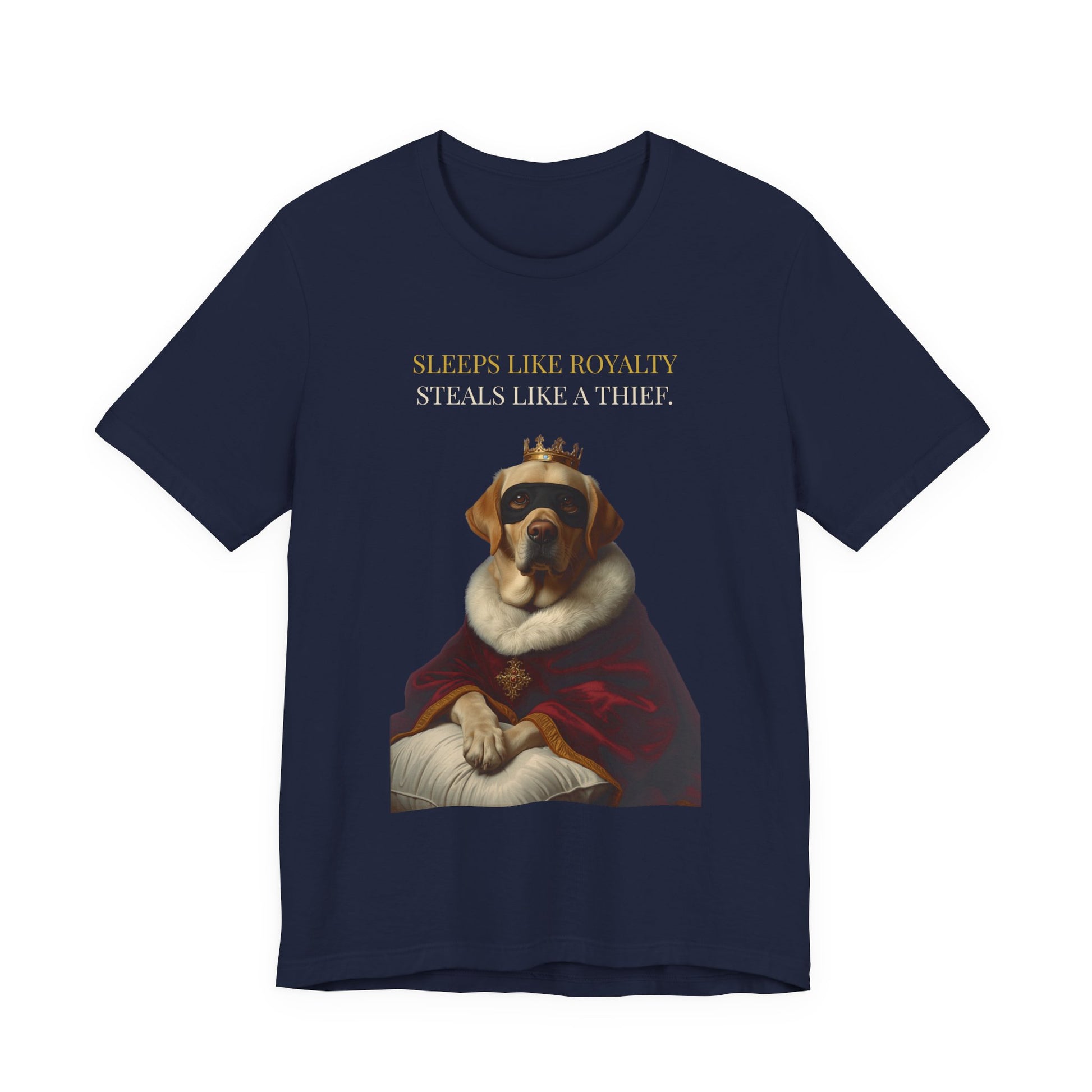 Sleeps Like Royalty Labrador T-Shirt — model wearing front view