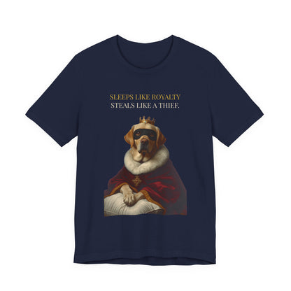 Sleeps Like Royalty Labrador T-Shirt — model wearing front view