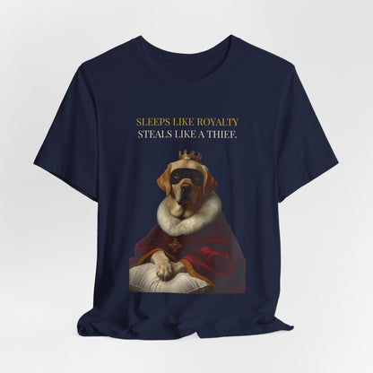 Sleeps Like Royalty Labrador T-Shirt — flat lay