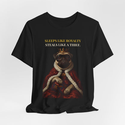 Sleeps Like Royalty Pug T-Shirt — Dark Grey Heather colourway
