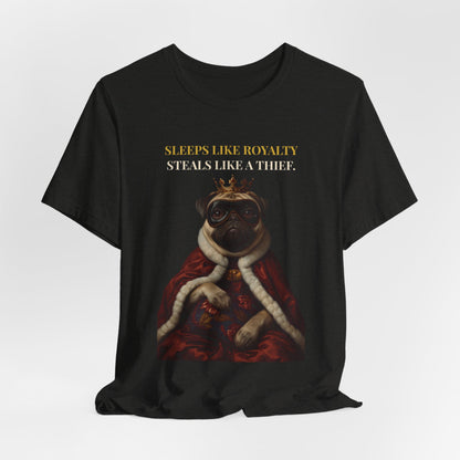 Sleeps Like Royalty Pug T-Shirt — model back view