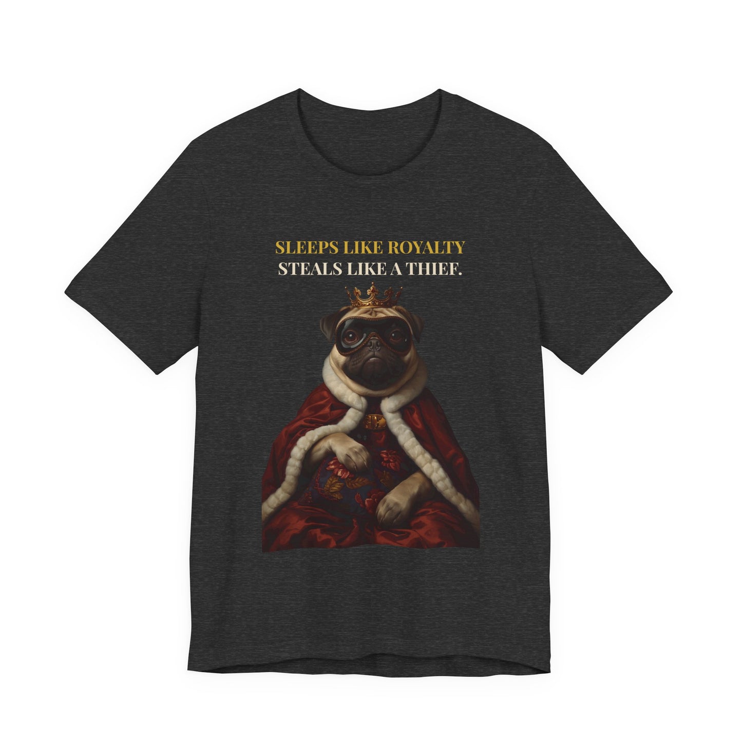 Sleeps Like Royalty Pug T-Shirt — lifestyle photo
