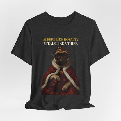 Sleeps Like Royalty Pug T-Shirt — Navy colourway