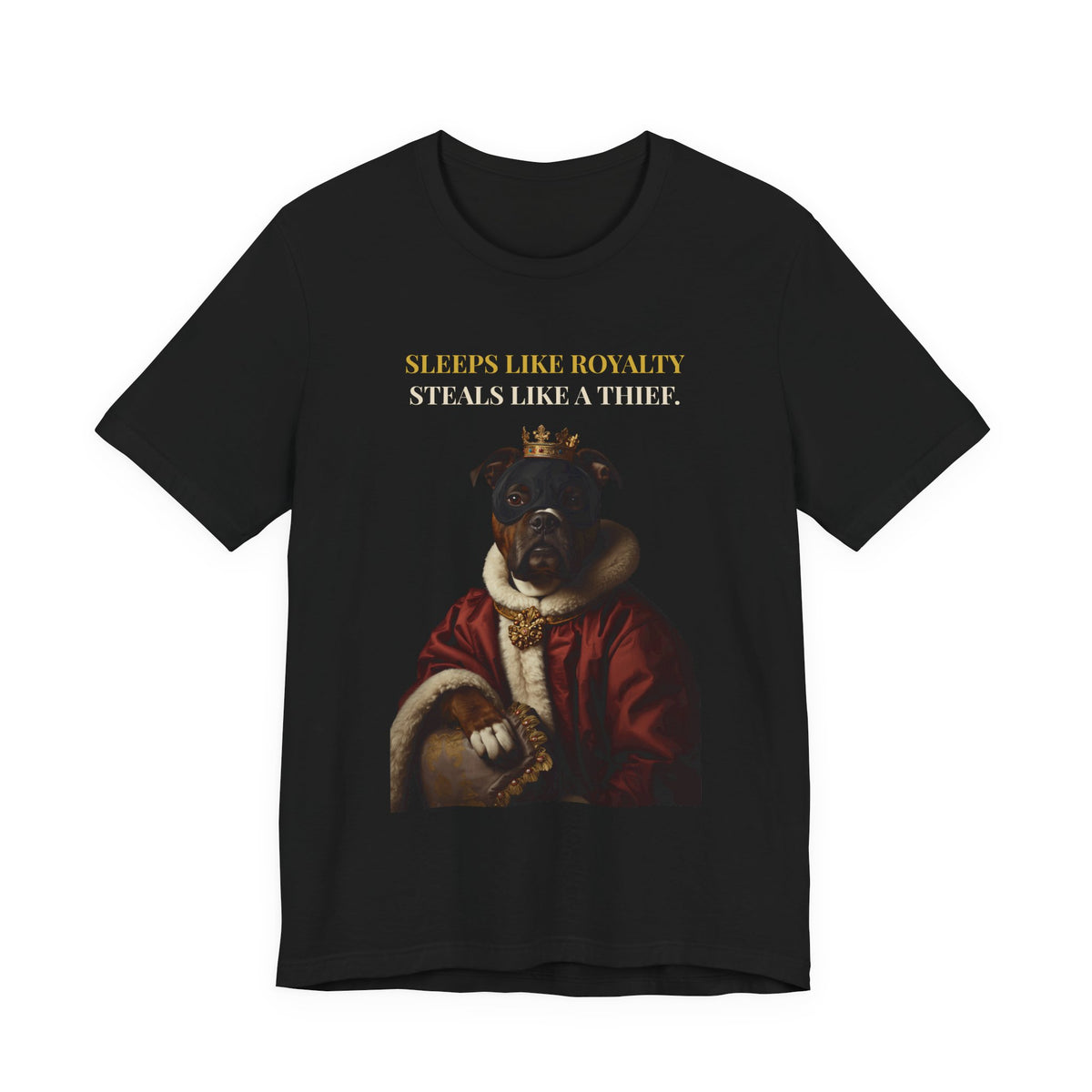 Sleeps Like Royalty Staffie t-shirt - fabric texture close-up