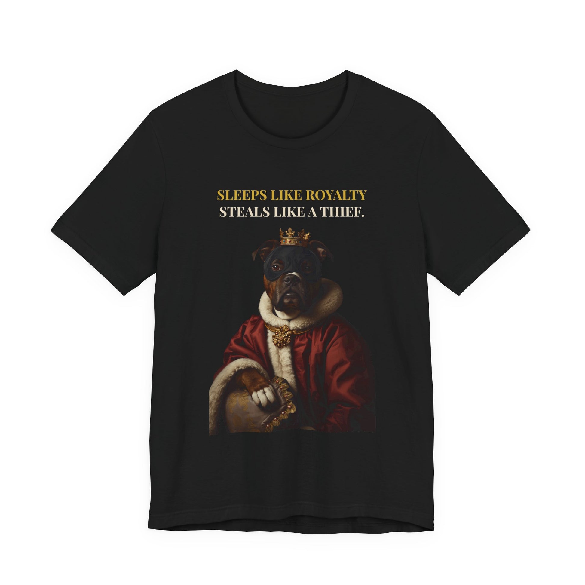 Sleeps Like Royalty Staffie t-shirt - fabric texture close-up
