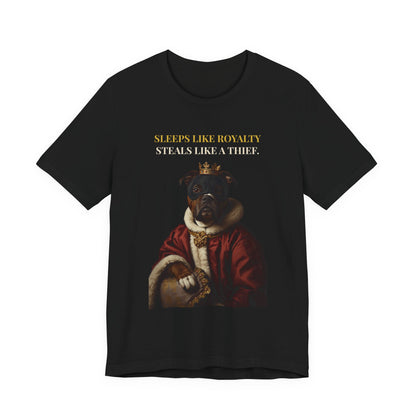Sleeps Like Royalty Staffie t-shirt - fabric texture close-up
