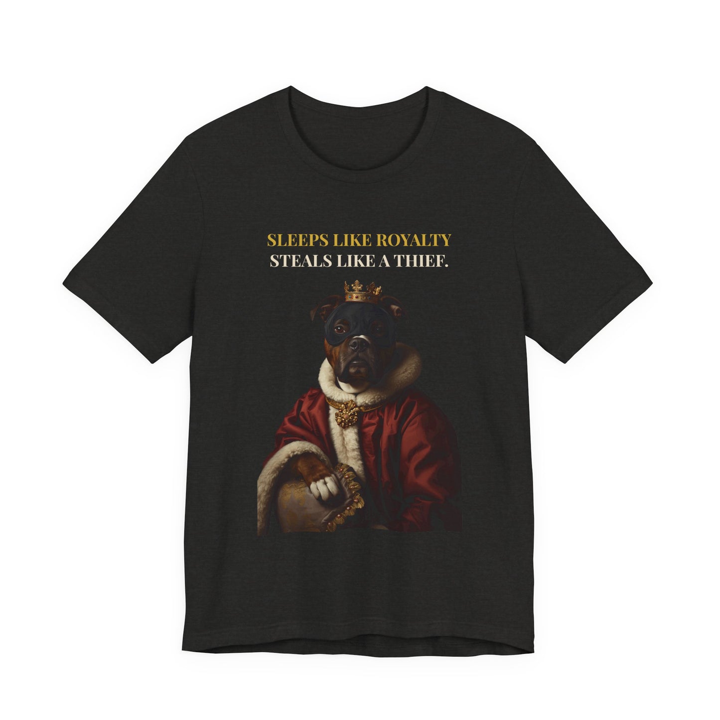 Sleeps Like Royalty Staffie t-shirt - close-up print detail