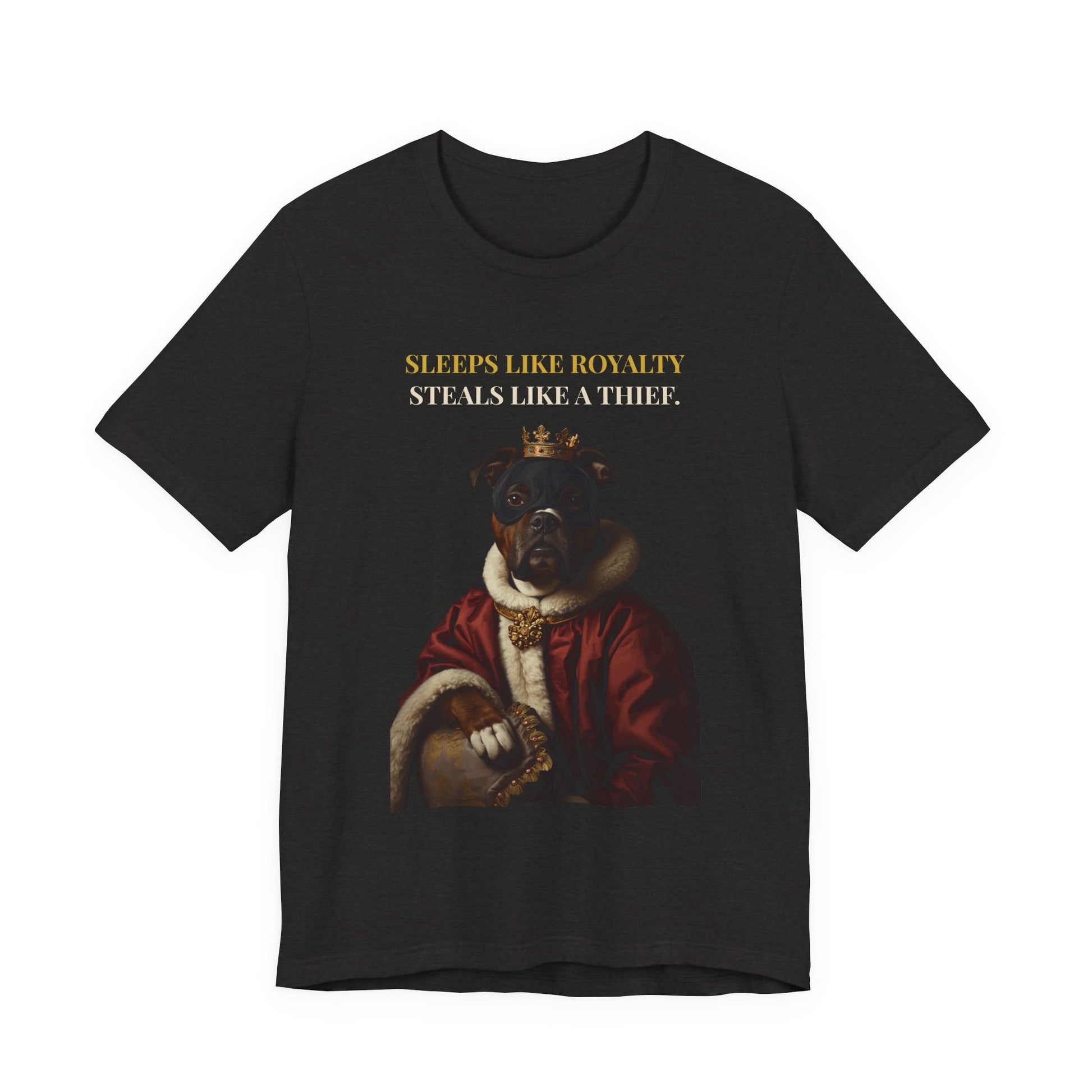 Sleeps Like Royalty Staffie t-shirt - close-up print detail