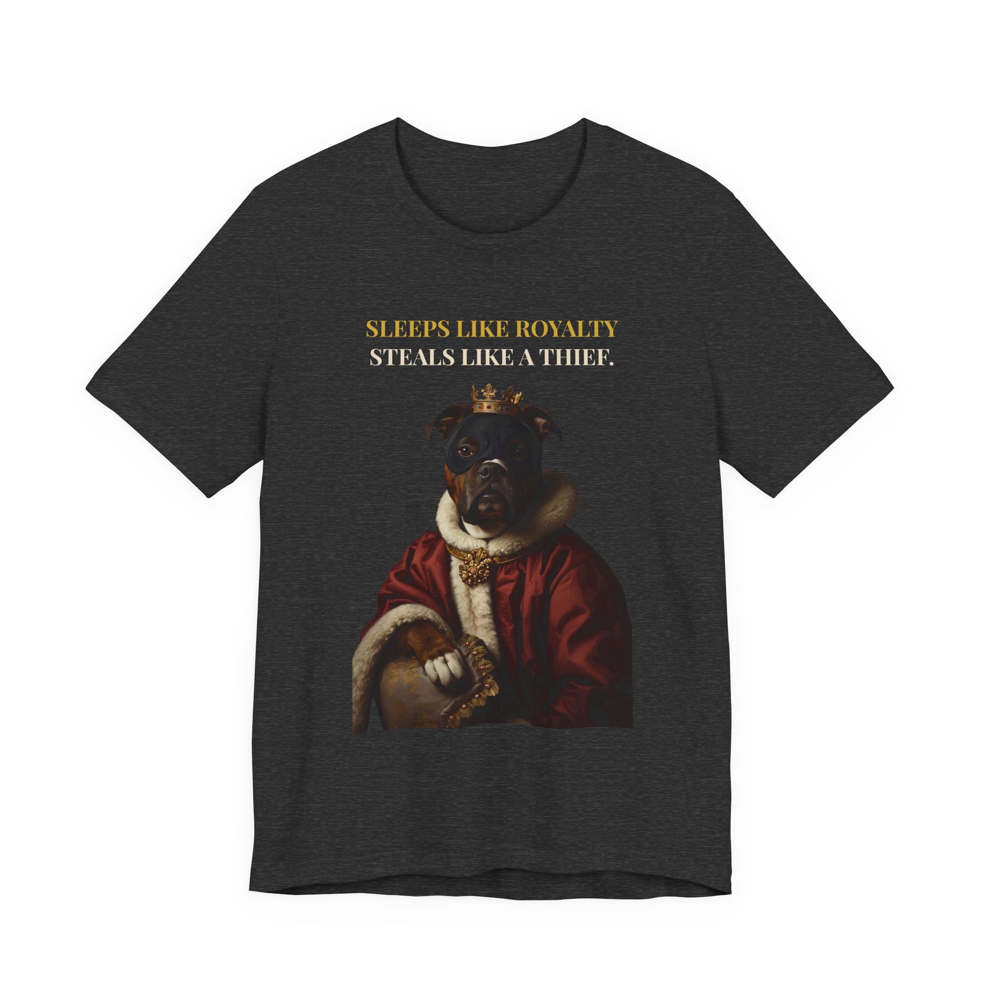 Sleeps Like Royalty Staffie t-shirt - fabric texture close-up